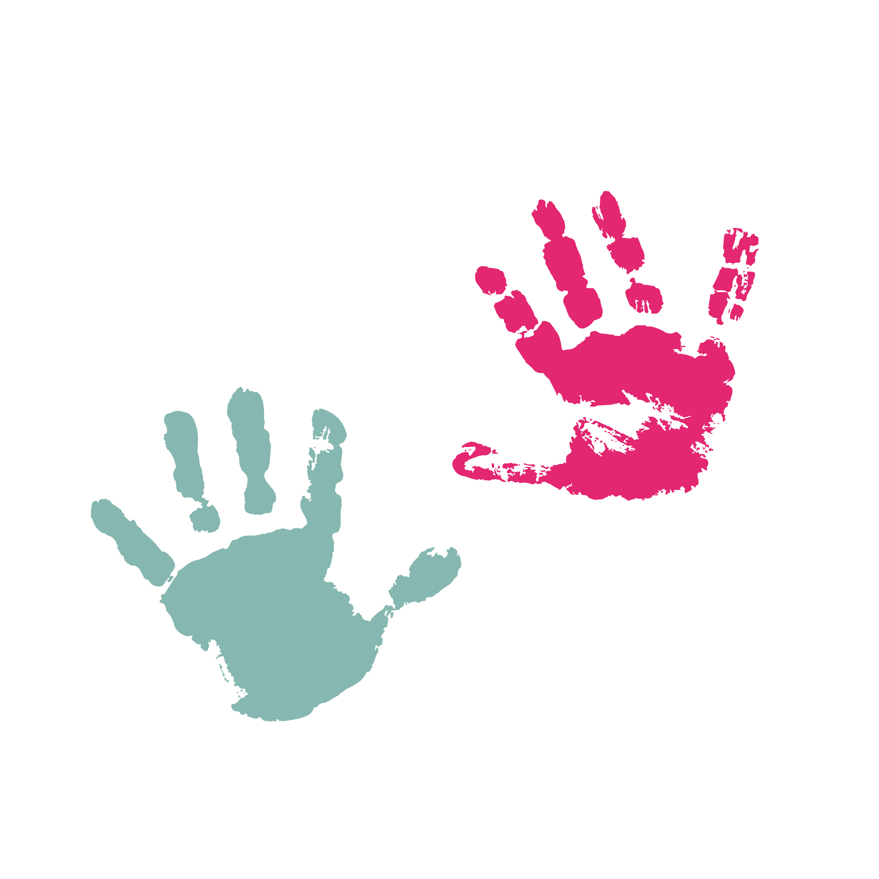 Deux empreintes de mains colorées, symbole du lien entre le CPSMN et les familles accompagnées.